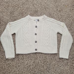 Old Navy Sweater Cardigan Crew Neck Cable Knit Ivory Cream Wool Size Medium